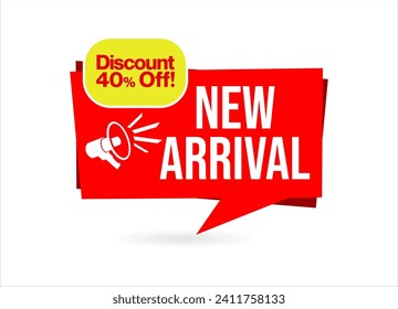 New Arrival Sticker Tag Or Banner With Megaphone Vector Illustration