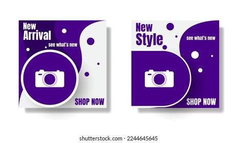 new arrival and new style fashion social media post design with purple and white color. vector illustration