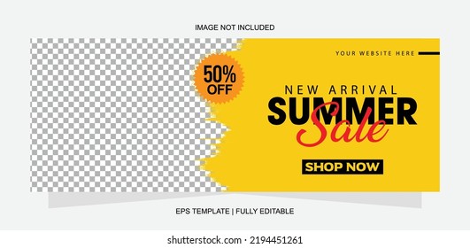 New Arrival Summer Sale Banner Design. Summer Sale Facebook Cover Template