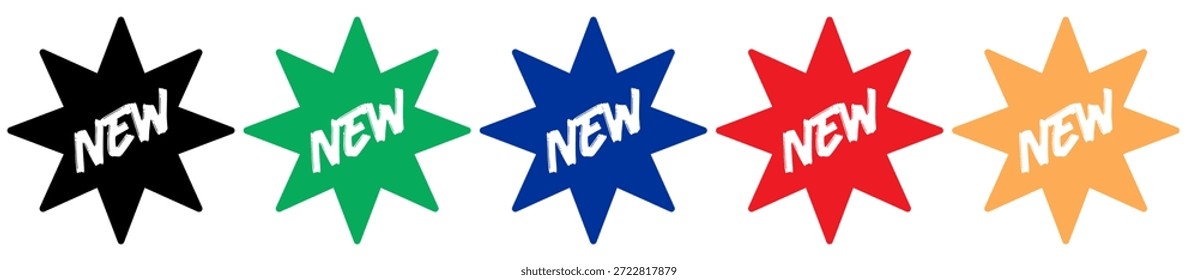 Conjunto de iconos de etiqueta de Nueva llegada. Ilustración vectorial.