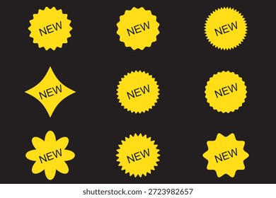 New arrival tag icon set. Red new sale label. Price sticker vector icons.
