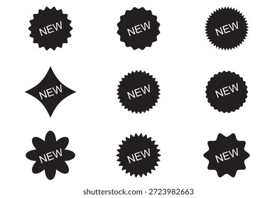 New arrival tag icon set. Red new sale label. Price sticker vector icons.