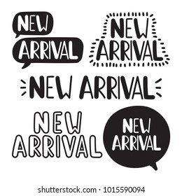 New arrival. Vector hand drawn set of illustrations on white background.