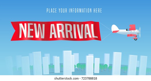 New arrival vector illustration for retail and stores. Promotion banner, template design for new collection arriving to shop