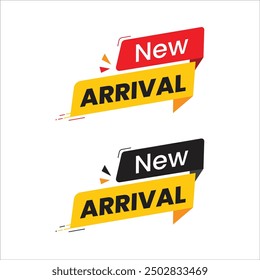 New arrival vector template set design. New Arrival red black. Label, banner, sticker, icon, poster, product sign, post. Simple and modern vector illustration, Social media banner.