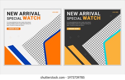 New arrival Watch, social media post creative editable template with geometric design for sale promotion. 