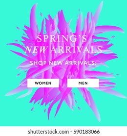 New arrivals concept for internet stores promo. New arrivals web banners. Material design trendy colors. 