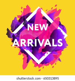 New arrivals concept for internet stores promo. New arrivals web banners. Material design trendy colors. 