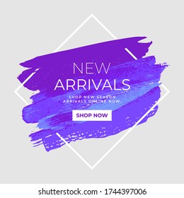 New Arrivals sale text over watercolor art brush paint abstract background. Sale and promotion banner.