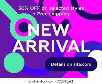New arrivals and special offer concept for internet stores promo. New arrivals and discounts web banners. Material design trendy colors. 
