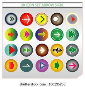 New Arrow sign icon set. Simple circle shape internet button on gray background. Contemporary modern style