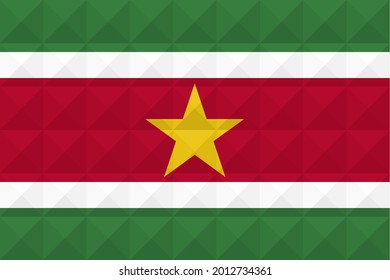 Nuevo vector artístico de bandera de Surinam. formado desde triángulos a cuadrados con diferentes colores contrastantes que ilustran un efecto 3d. Proporción 2:3