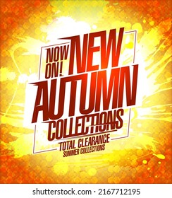 New autumn collections now on, vector web banner design  template with golden splash blots