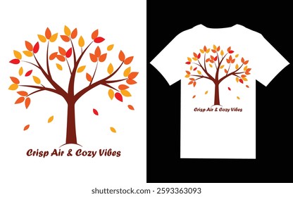 New Autumn Seasonal T-shirt Design, Crisp Air and Cozy Vibes