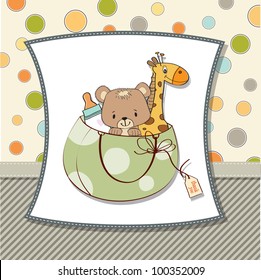 New Baby Announcement Card With Bag And Same Toys