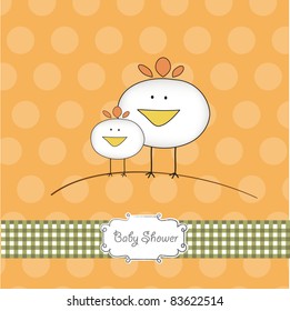 new baby announcement card with chicken and mother