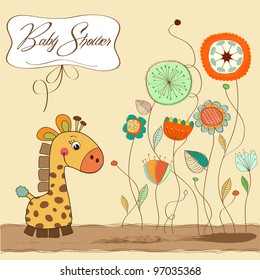 new baby announcement card with giraffe