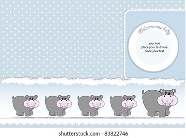 new baby announcement card with hippo