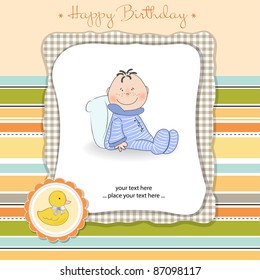 new baby announcement card with little baby