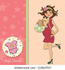 new baby announcement card with pregnant woman