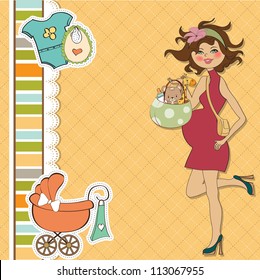 new baby announcement card with pregnant woman