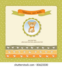 new baby announcement card with teddy bear