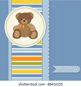 new baby boy announcement card with teddy bear