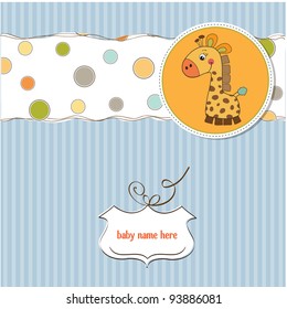 new baby boy announcement card with giraffe