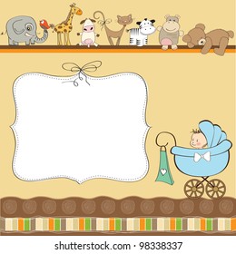 new baby boy announcement card with pram