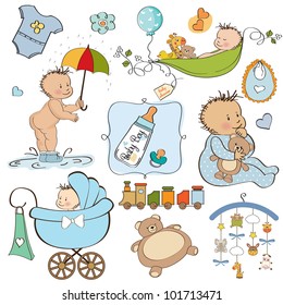 new baby boy elements set isolated on white background