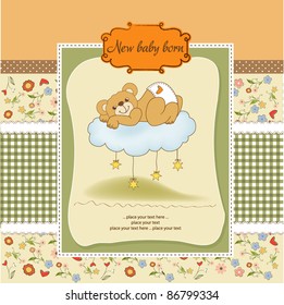 New baby boy shower card with spoiled teddy bear