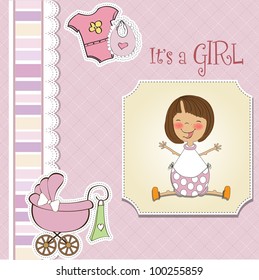 new baby girl announcement card with little girl