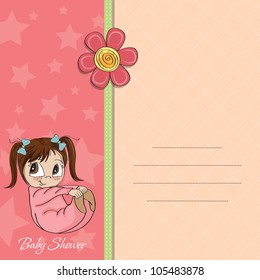 new baby girl announcement card with little girl