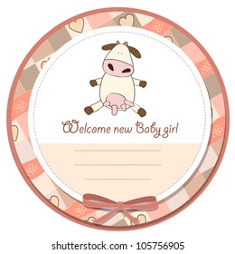 new baby girl announcement card with cow