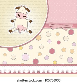 new baby girl announcement card with cow