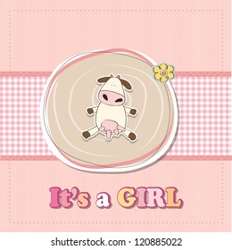 new baby girl announcement card with cow