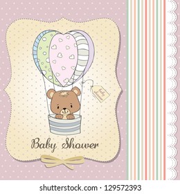 new baby girl announcement card with teddy bear