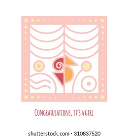 new baby girl announcement card with abstract elements