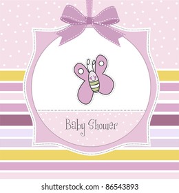 new baby girl announcement card with butterfly