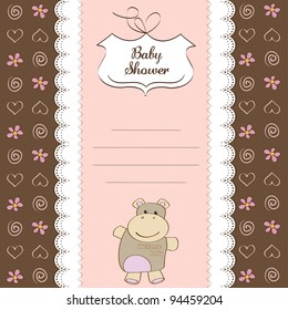 new baby girl shower card with hippo toy