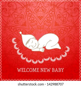 New baby red shower invitation. Vector illustration