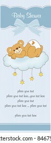 New baby shower card with spoiled teddy bear