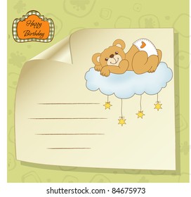 New baby shower card with spoiled teddy bear