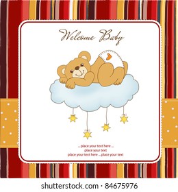 New baby shower card with spoiled teddy bear