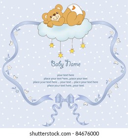 New baby shower card with spoiled teddy bear