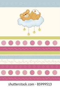 New baby shower card with spoiled teddy bear