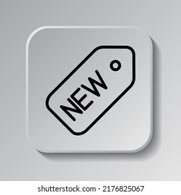 Nuevo vector de icono de insignia. Diseño plano. Icono negro en botón cuadrado con sombra. Fondo gris.ai
