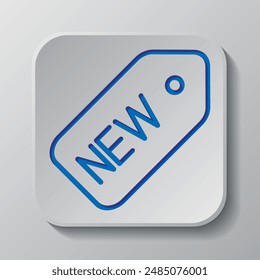 Nuevo Vector de iconos de insignia. Diseño plano. Diseño de corte de papel. Símbolo azul cortado con sombra. Insignia gris Botón, fondo gris.ai