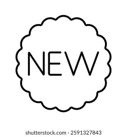 New badge line icon editable stroke promotion sticker vector object applicable across various industries and contexts highlight new products services features use for marketing campaigns social media 