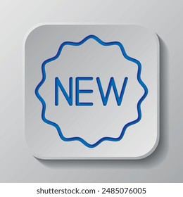 New badge simple icon vector. Flat design. Paper cut design. Cutted blue symbol with shadow. Gray badge button, gray background.ai